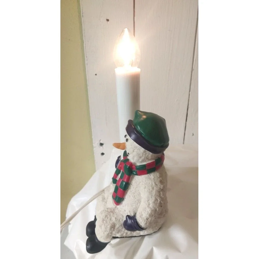 Resin Snowman Light Up Candle Plug in Shelf Sitting Snowman Deco